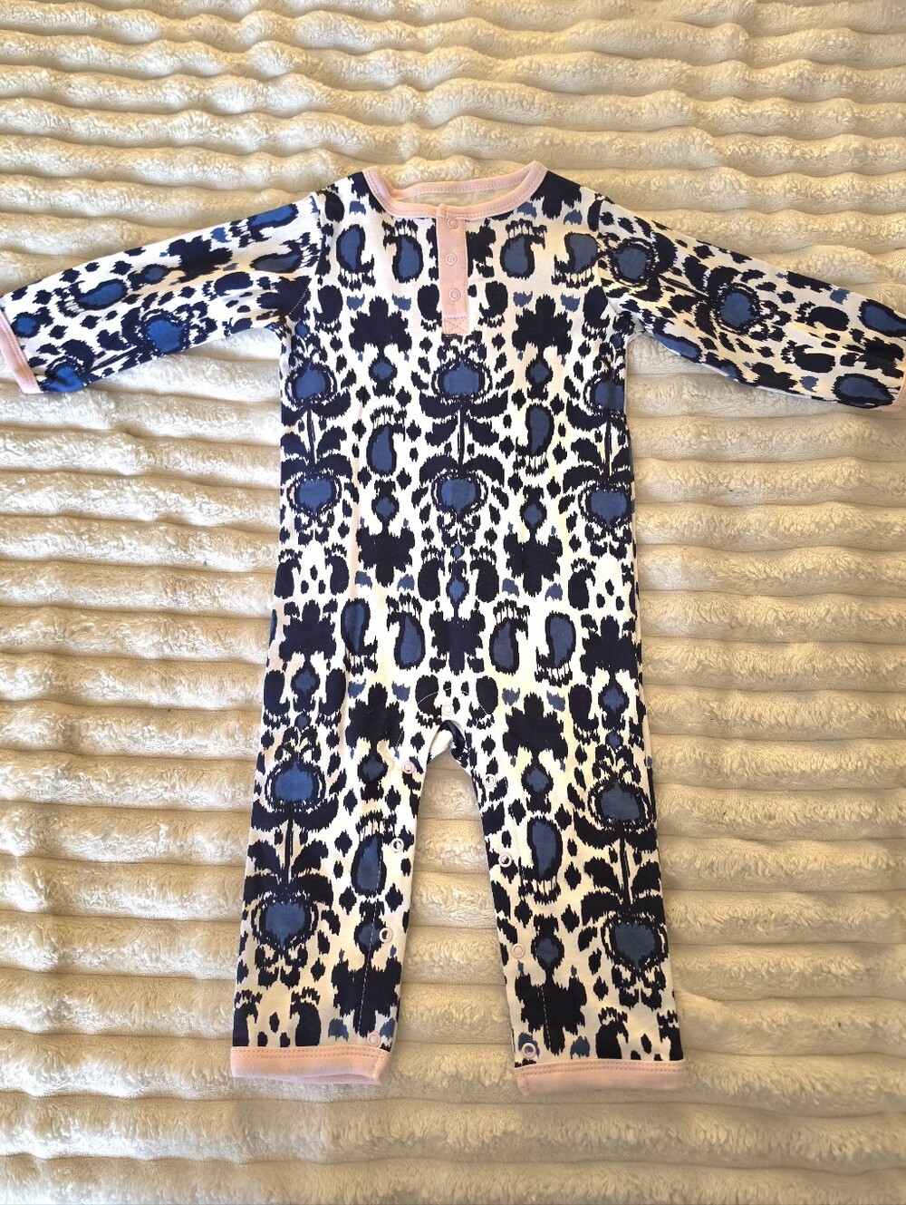 Yoga Sprout Infant Long-Sleeve Cotton Romper – Navy & Pink Leopard Print Sz 18M
